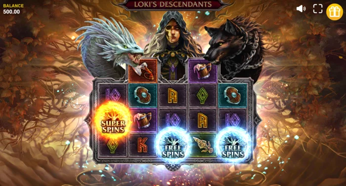 Loki's Descendants – pokretanje funkcije Zmije sa dijagonalnim Wild simbolima